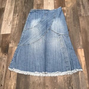 Cato Denim Panel Maxi Skirt Jean Frayed Split Hem Y2K Sz 14 Western Boho Retro